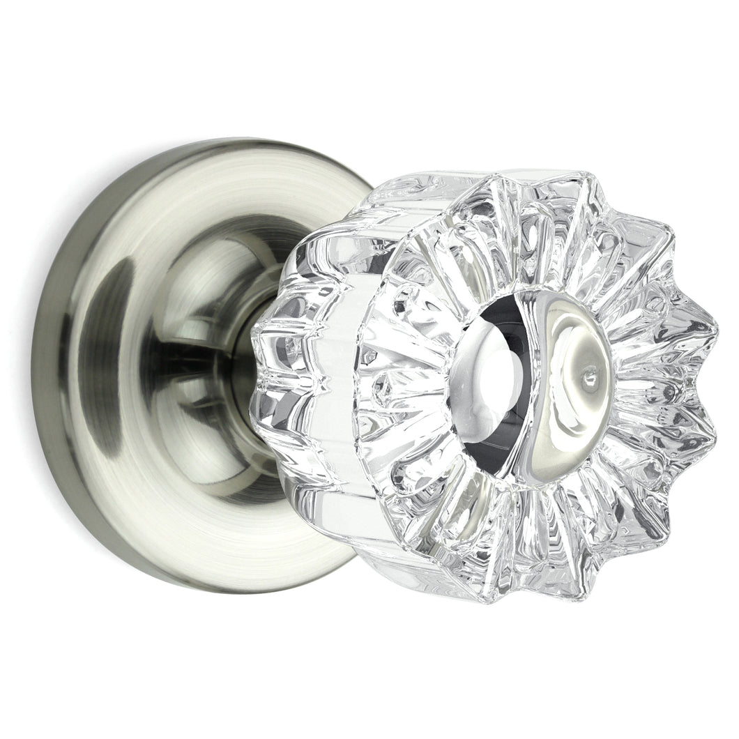 Tulip Fluted Crystal Satin Nickel Door Knobs