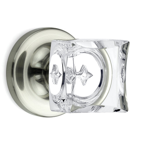 Square Crystal Satin Nickel Door Knobs