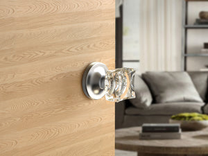 Square Crystal Matte Chrome Door Knobs