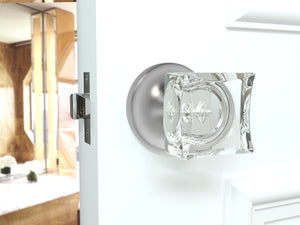 Square Crystal Matte Chrome Door Knobs