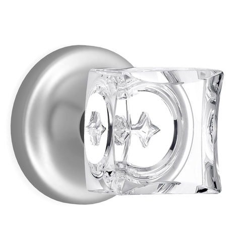 Square Crystal Matte Chrome Door Knobs