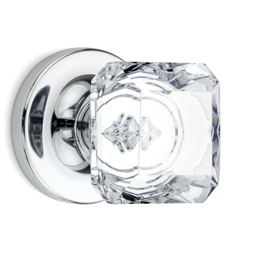 Princess Square Crystal Polished Chrome Door Knobs