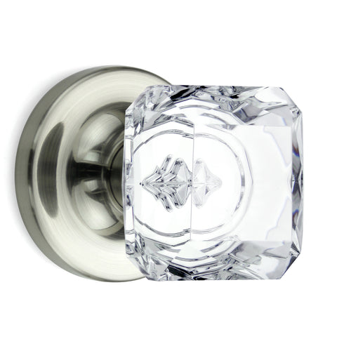 Princess Square Crystal Satin Nickel Door Knobs