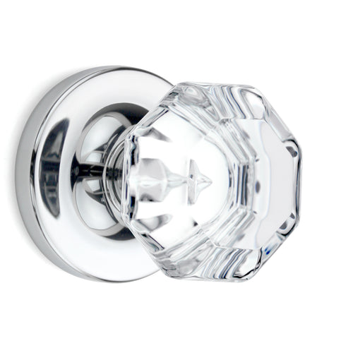 Octagon Crystal Polished Chrome Door Knobs