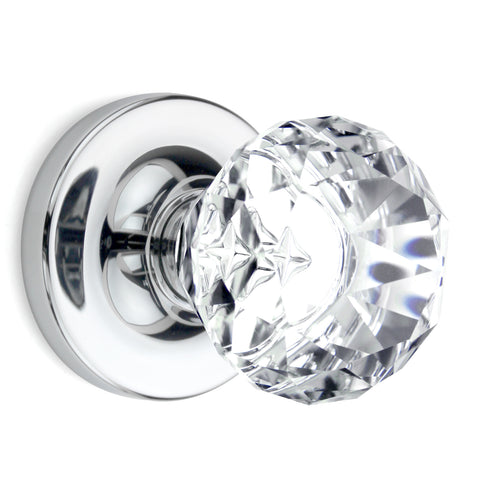 Diamond Round Brilliant Crystal Polished Chrome Door Knobs