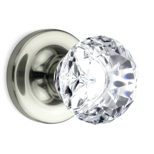 Diamond Round Brilliant Crystal Satin Nickel Door Knobs