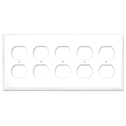 5-Gang Duplex Receptacle Mid-Size Wall Plate Outlet Cover Glossy White